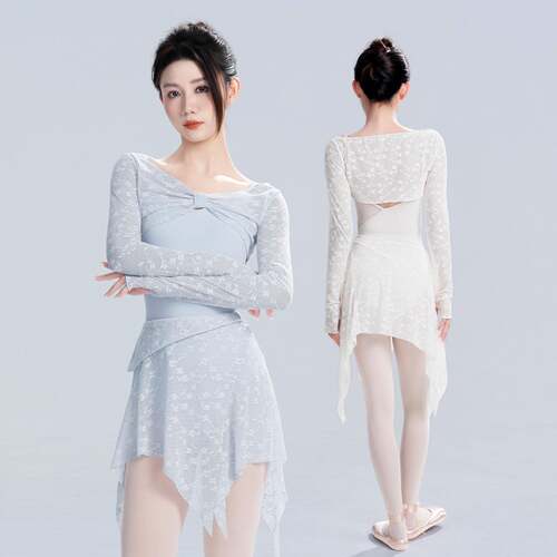 舞蹈服女成人芭蕾舞罩衫长袖蕾丝扭结练功服纱衣现代舞外搭短上衣