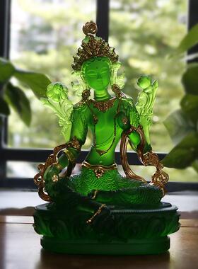 正品禅悦佛古法琉像贴璃金绿度母佛彩绘观音菩萨礼佛家居摆件多尺