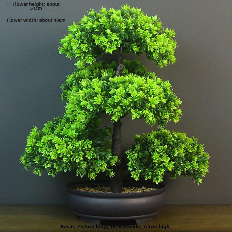 模拟迎宾松木塑料花假花绿色植物盆景饰品客厅室内植物盆栽桌面装