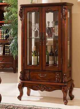 美式实木小酒柜物式双门酒靠墙电欧视边柜玻璃ZG-66089边柜柜客厅