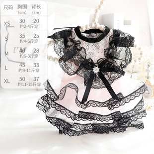 猫咪公主裙黑色蕾丝礼服手作小型犬宠物比熊泰迪 狗狗衣服春夏薄款
