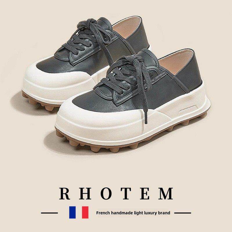 RHOTEM美式板鞋女松糕厚底小白鞋2025增高真皮时尚百搭休闲运动鞋