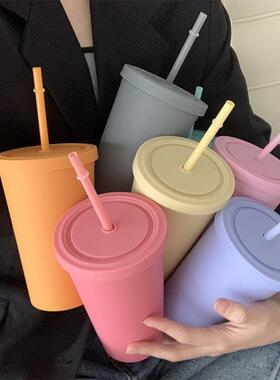 Candy Color Double-layer Plastic Straw Cup Coffee Cup Plasti