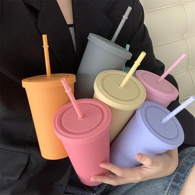 Candy Color Double-layer Plastic Straw Cup Coffee Cup Plasti