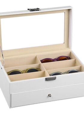 现货双家层皮质抽尘WQZ屉眼镜盒12格用防木质眼收纳太阳镜墨镜盒