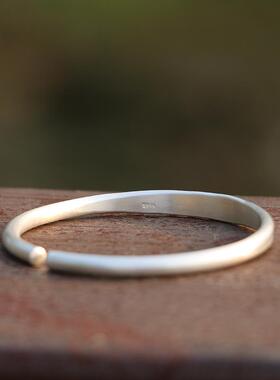 高档古9菊99纯银磨砂法中间扁 雏精实致心天然文艺复古手镯