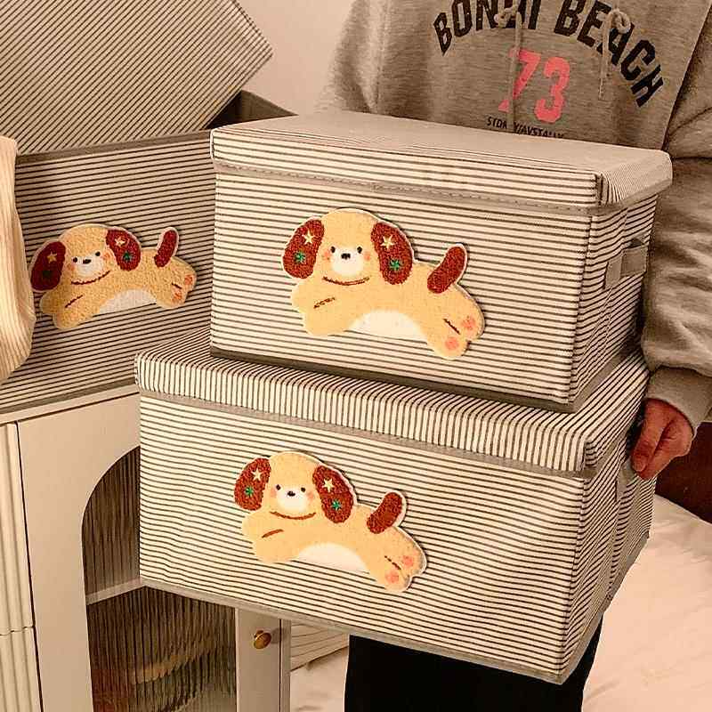 大容量带盖子可爱小狗整理收纳箱家用布艺内衣内裤袜子衣物收纳盒