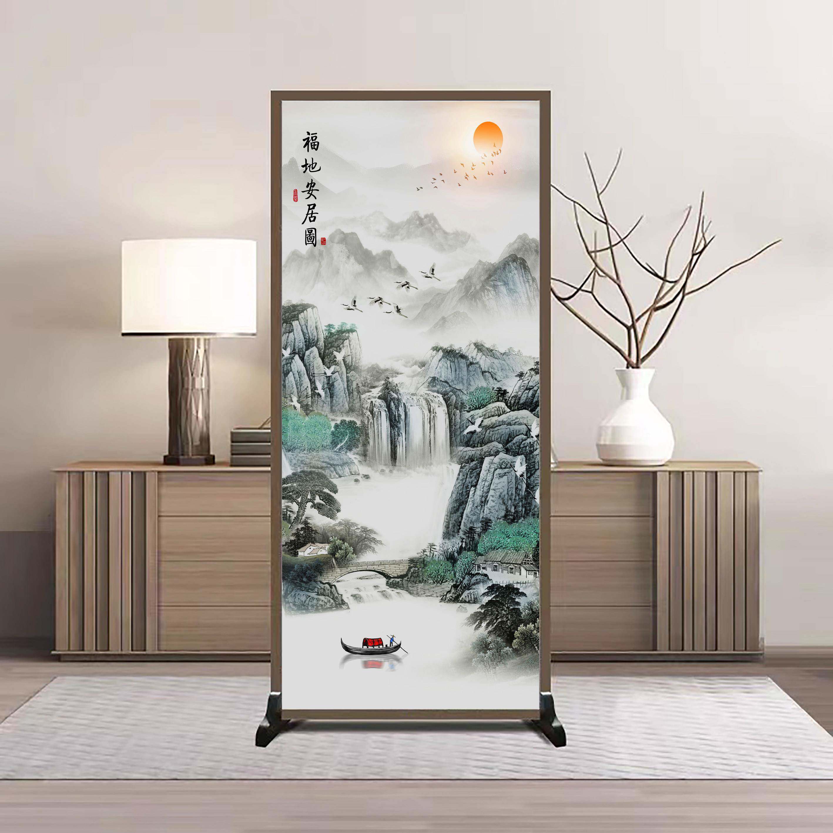 个性屏风隔断客厅山水画入户遮挡办公饭厅室隔断移动简约现代座屏