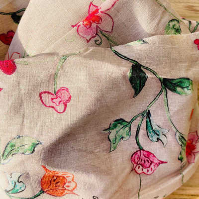 14支数码印花亚麻面料 复古色植物印花亚麻布 夏季服装布料