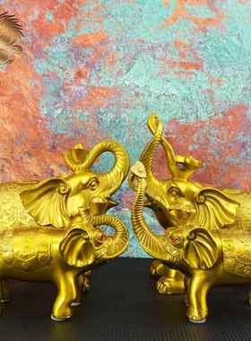 宏达 全黄铜平安如意大象办公室玄关吸水象桌面礼品铜大象摆件
