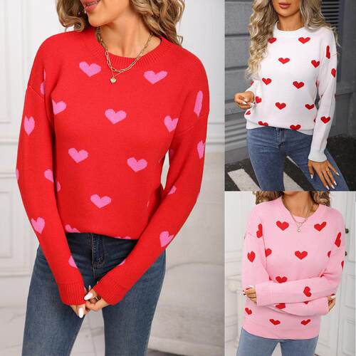 Women's 3/4 Puff Sleeve Sweater Tops Fall Casual Crew Neck
