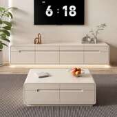 双层木电视柜茶几组合北落地客厅白色轻家用实欧85652奢极简大气