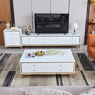 轻奢电视柜茶几组合镀金简约港式 客厅样板房间新古典后现代地家具