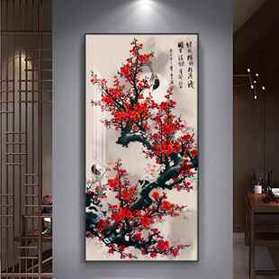 走廊梅花挂画道玄关装饰画喜上眉梢花鸟入户新壁画过客厅中式尽头