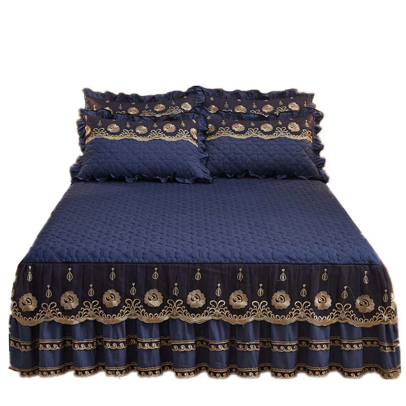 欧式亲肤磨毛床裙加厚夹棉蕾丝床罩轻奢风防滑床垫保护套床上用品
