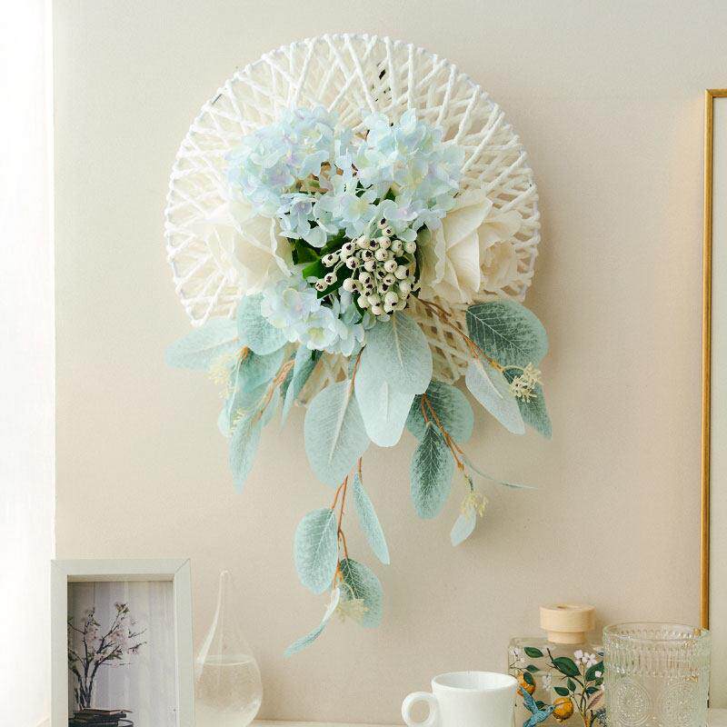 北欧蓝色壁挂客厅电视背景墙面装饰彷真阳台卧室改造立体假花挂件