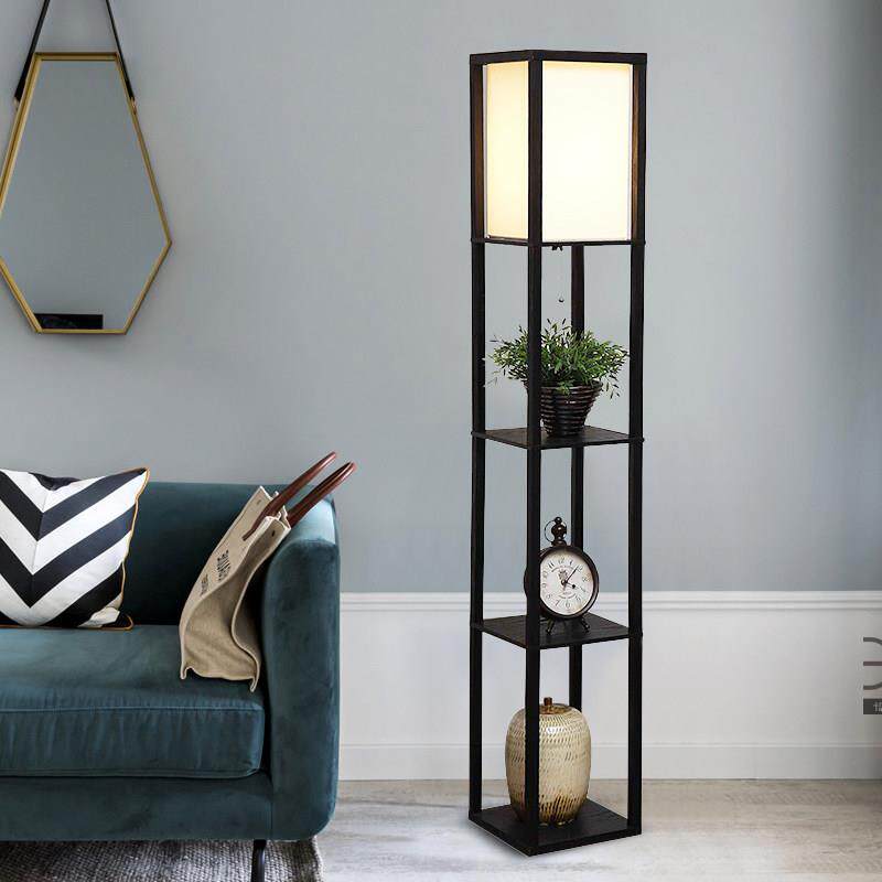 中式客厅落地灯现代简约木质卧室立式台灯置物架灯具乔迁礼品