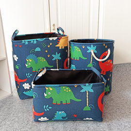 布艺儿童恐龙收纳筐套装玩具收纳箱桶毛绒玩具收纳篮束口大容量