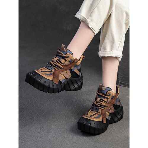 英国【设计师】直筒时尚秋冬厚跟时尚爸爸鞋短靴真皮休闲女鞋