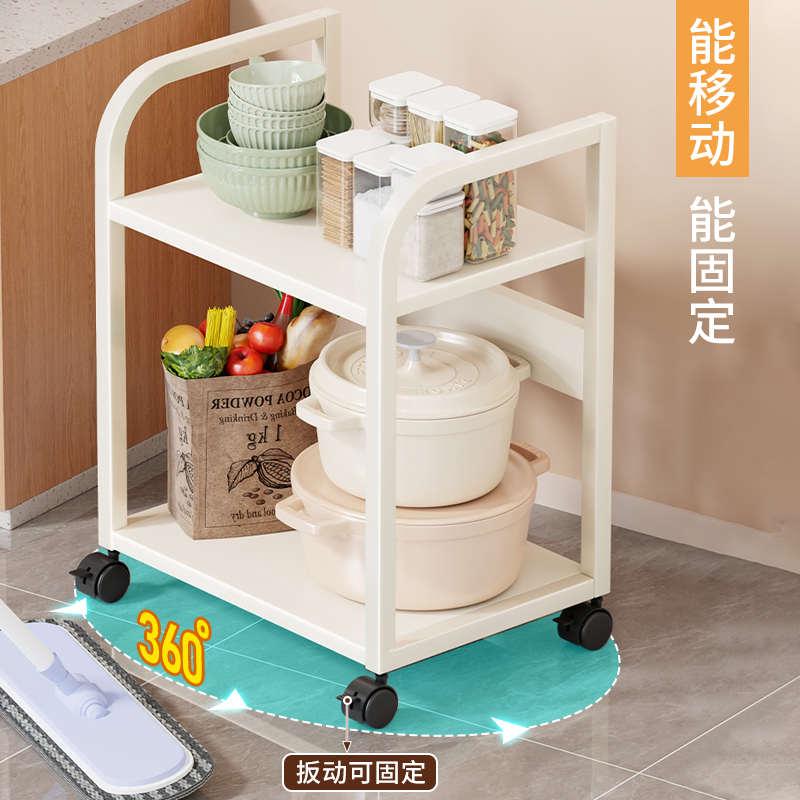 碗碟收纳架带轮厨房置物架落地多层微波炉碗碟锅具烤箱储物柜收纳
