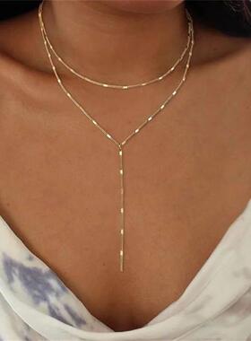 Vintage Gold Color Double Layered Necklace for Women Simple