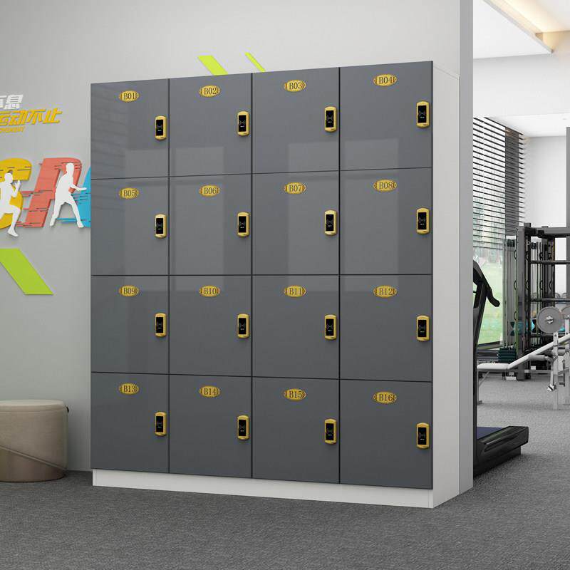 高光灰木质更衣柜理发美发店柜子存包柜健身房瑜伽馆储物柜感应锁