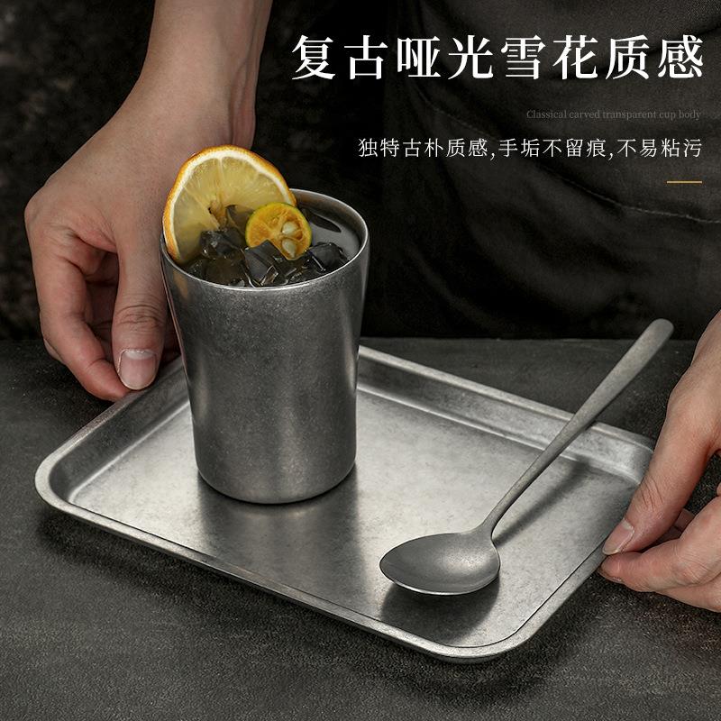 复古不锈钢托盘长方形工业风平底托盘做旧浅盘户外露营烧烤盘水杯