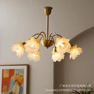 法式全铜客厅吊灯古优花朵灯美式网田复园中古餐厅492灯红雅卧室