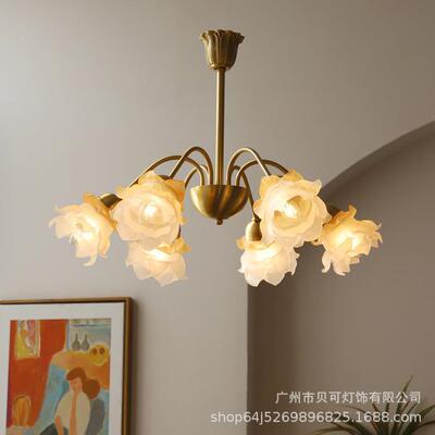 法式全铜客厅吊灯古优花朵灯美式网田复园中古餐厅492灯红雅卧室