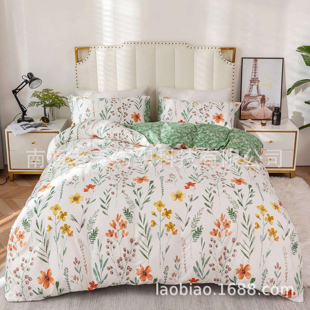 家纺跨境床品床上用品欧美尺寸全棉纯棉条纹印花被套枕套三套件