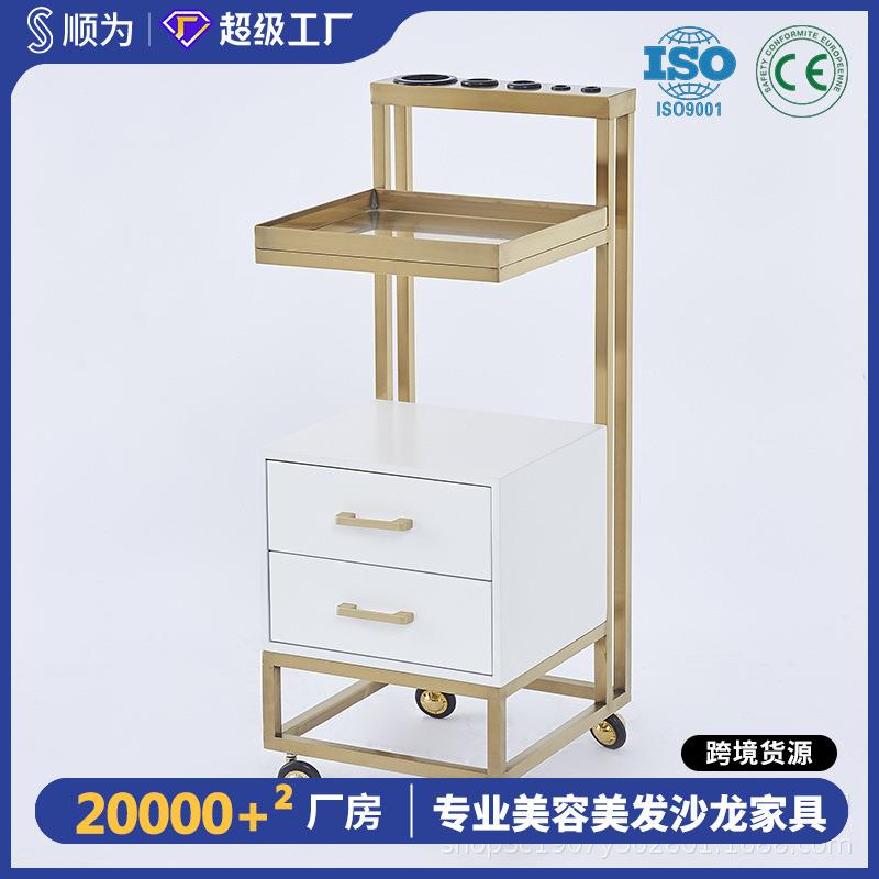美发店不锈钢剪发柜子发廊储物架小柜推车简约理发店工具柜带滑轮