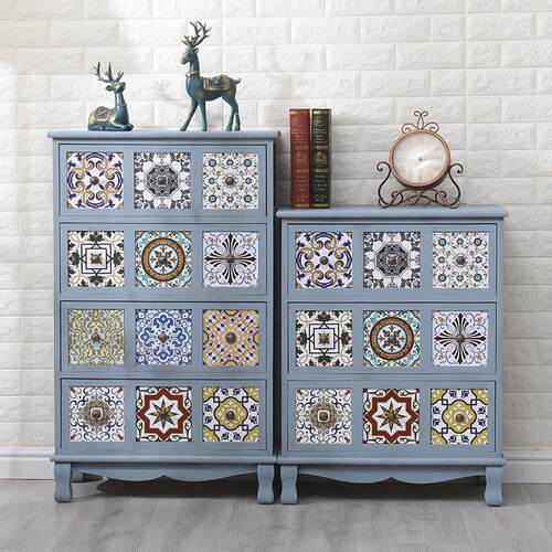 立式收纳柜创意彩绘收纳柜抽屉式阳台斗柜卧室床头柜靠墙飘窗柜子