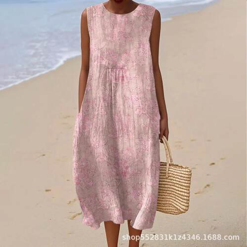 Sleeveless printed long skirt, dress, and small