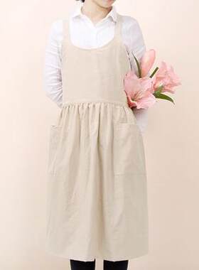 高档短尚工韩式纯棉厨时房围裙袖幼儿园老师作服画画罩衣女定制印