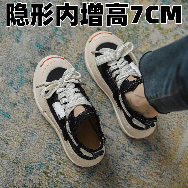 香港厚底内增高帆布鞋女2026春秋季新款开口笑乞丐鞋休闲运动板鞋