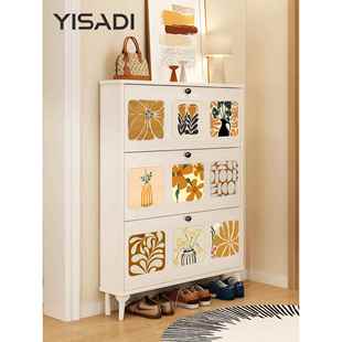 白色实木中世纪奶油风格超薄鞋柜入口极窄入口大厅室内走廊鞋架