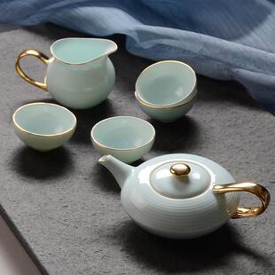 高档办公送礼描金6头茶具礼盒 青之幻 青瓷功夫茶具套装 华光国瓷