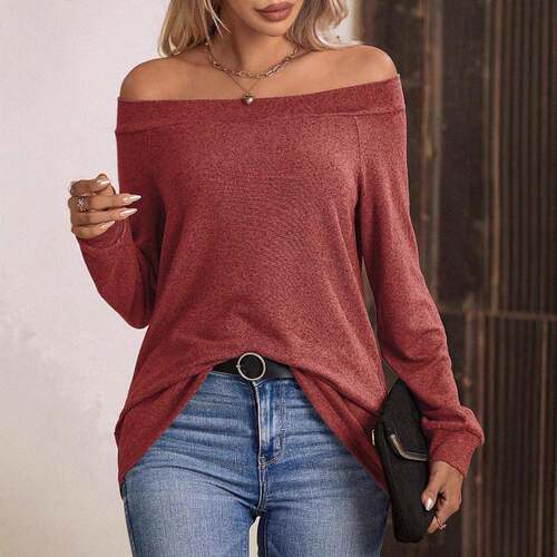 Shirt Womens Casual Fashion Cotton Off-Shoulder Fitted