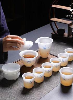 国货德化中国白冰种璞玉瓷大师手绘功夫茶具乔迁家用11头茶具礼盒