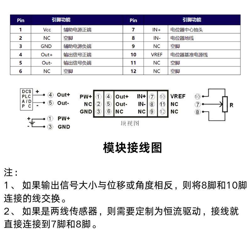 电子尺/电位计/电阻阻值测量变送器 0-500Ω/0-5KΩ转0-5V/4-20mA