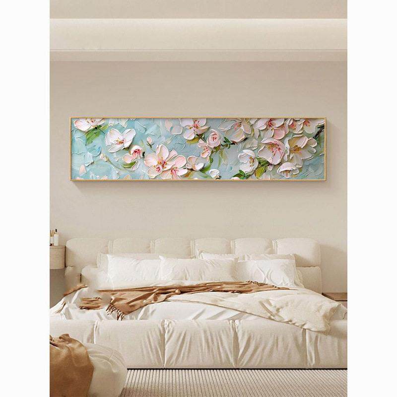 奶油卧室装画桃花主卧床风饰头横酒幅KGZ挂画店房间温馨肌理感壁