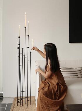 莉莉白落地烛台灯座侘寂风铁艺多头香薰蜡烛台架复古禅意摆件家用