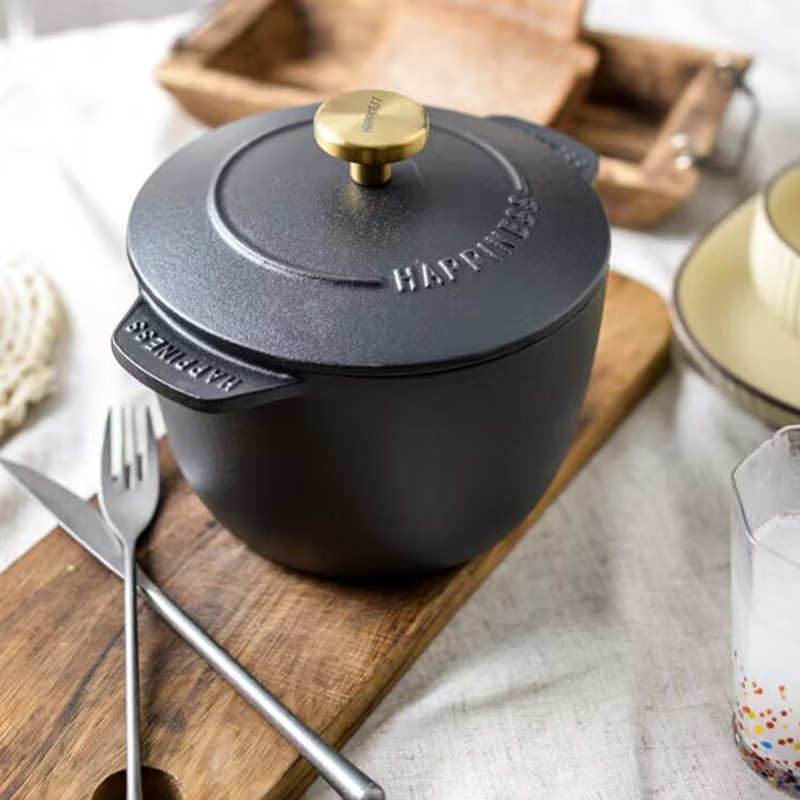 铸铁焖煮锅家用多功能炖锅无涂层迷你小饭釜煮粥汤锅不粘锅
