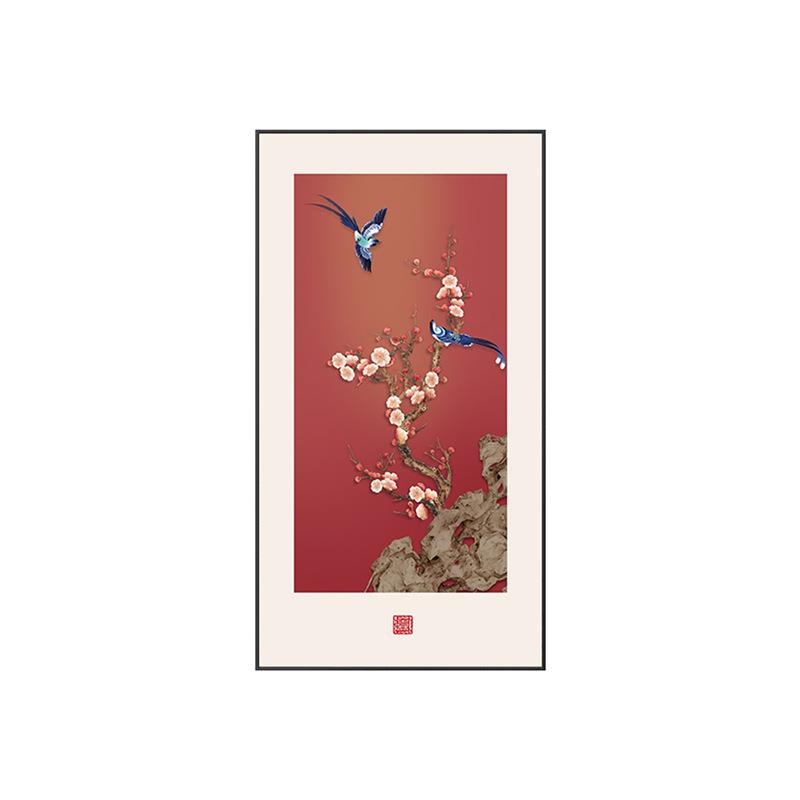 喜气喜上枝头盈门玄关装画新中式入户正对门挂意画饰红色寓好走道