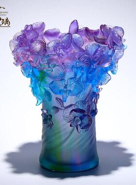 ins风高档古法琉璃蝴蝶兰花瓶水晶艺术品摆件客厅插花新房装饰品