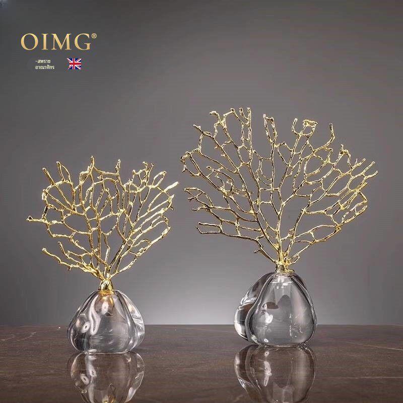 OIMG英国创意发财树高档摆件大理石北欧简约玄关电视柜招财装饰品