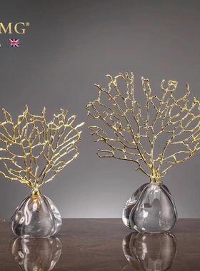 OIMG英国创意发财树高档摆件大理石北欧简约玄关电视柜招财装饰品