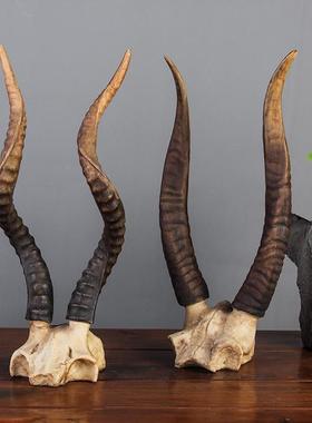 北欧复古摆件狍子头骨鹿角羚羊角山羊角动物头骨家居装饰品树脂