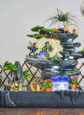假山流水喷循环水家居客摆厅泉鱼缸关阳台庭院鱼玄池水景造QKL景