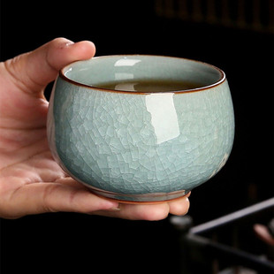 冰花开片品茗杯汝窑主人杯可养茶杯冰裂纹家用茶杯功夫个人单
